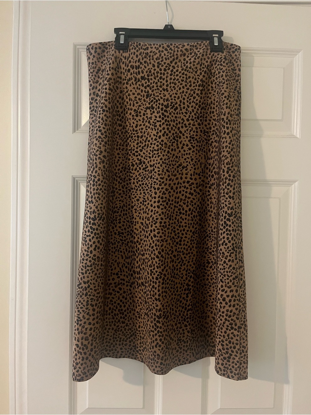 Leopard Print A-Line Midi Skirt - Tan/Black